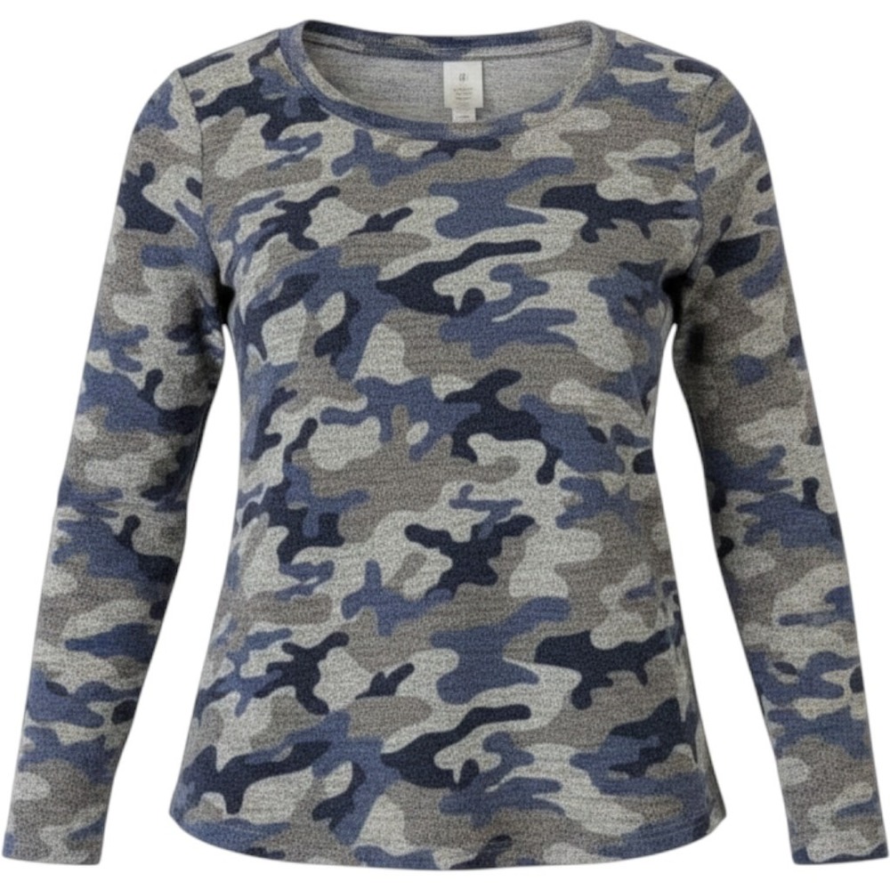 Member's Mark Cozy Top M Blue Camo Long Sleeve Tee Lounge Soft Knit M16250